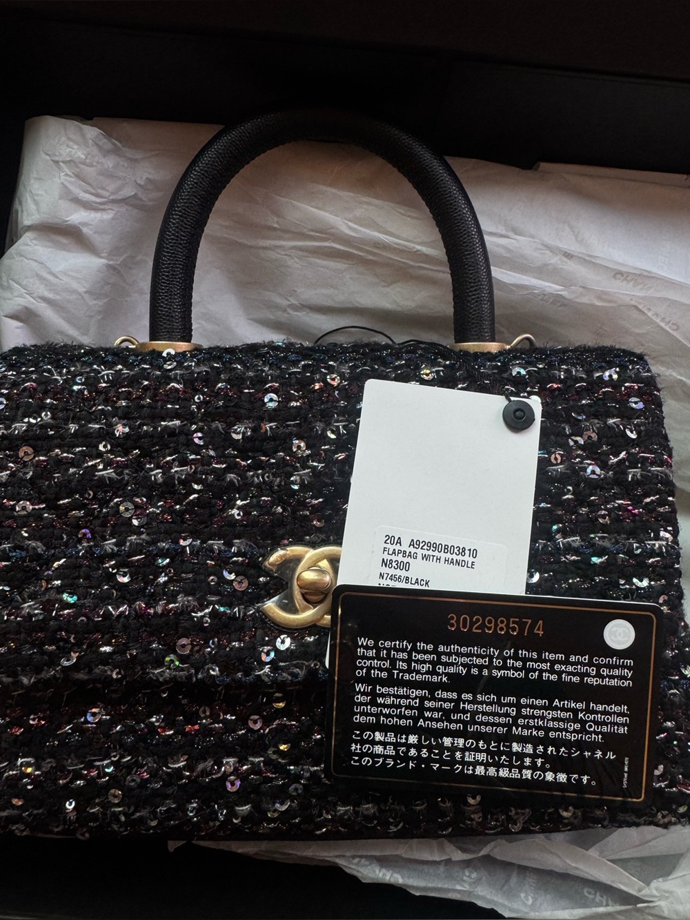 Chanel 2020 Métiers d’Art Black SequinFantasy Tweed Coco Handle Bag NIB Full Set - Picture 16 of 16